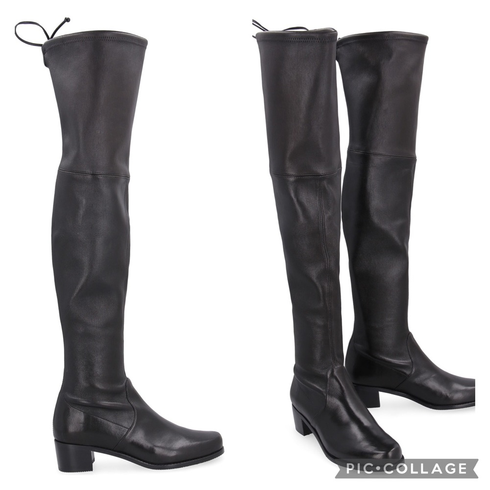 Stuart Weitzman Midland Thigh High Boots in Black Lush Napa Leather